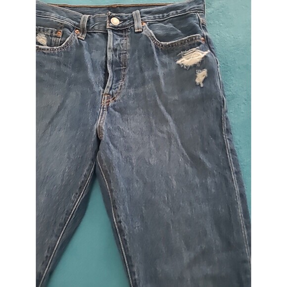 Levis Premium Womens 501 S Skinny Button Fly Jeans Distressed Big E Modern 28x30 - Picture 3 of 16